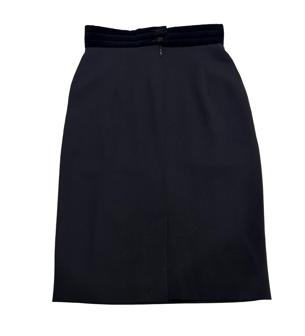 Escada Margaretha Ley Pencil Skirt Pleated Sz 36 Black Wool & Velvet Waist Band
